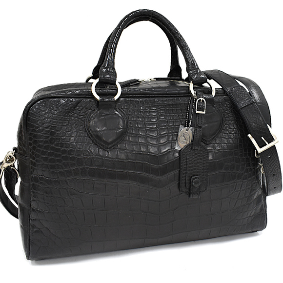 Zao Jra Boston Bag Handbag Crocodile Leather Black - Picture 1 of 7
